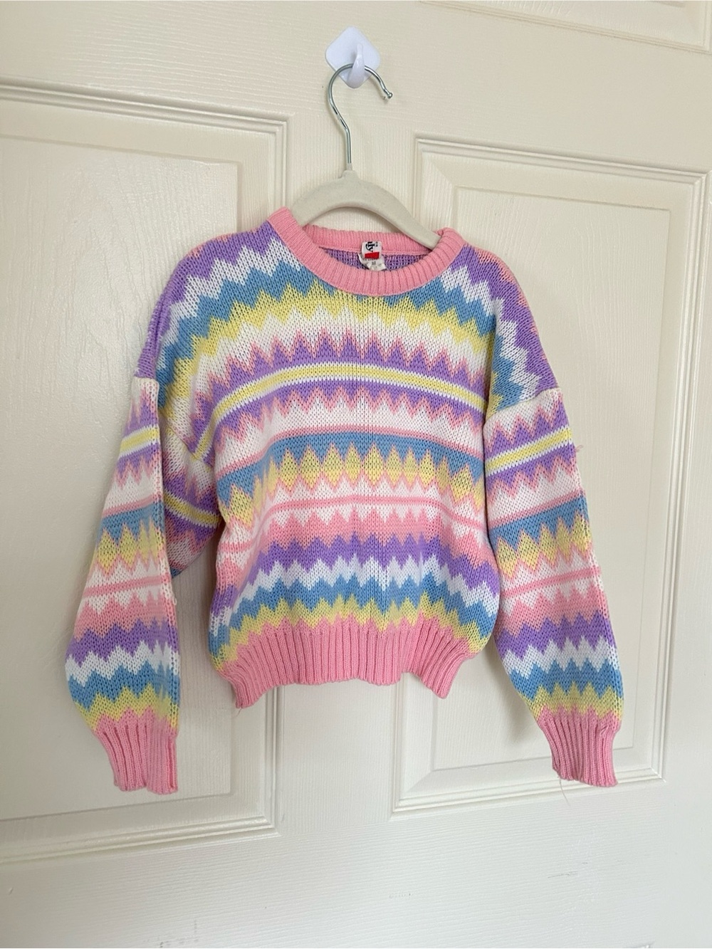 Girls Youth Size 5 Pastel Zigzag Knit Sweater Crewneck Made In Italy